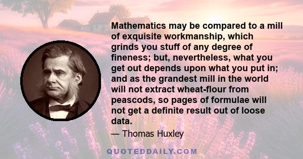 Mathematics may be compared to a mill of exquisite workmanship, which grinds you stuff of any degree of fineness; but, nevertheless, what you get out depends upon what you put in; and as the grandest mill in the world