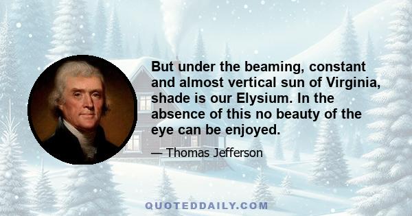 But under the beaming, constant and almost vertical sun of Virginia, shade is our Elysium. In the absence of this no beauty of the eye can be enjoyed.