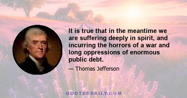 It is true that in the meantime we are suffering deeply in spirit, and incurring the horrors of a war and long oppressions of enormous public debt.