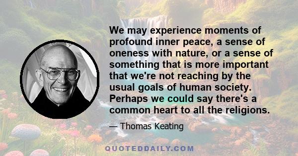 We may experience moments of profound inner peace, a sense of oneness with nature, or a sense of something that is more important that we're not reaching by the usual goals of human society. Perhaps we could say there's 