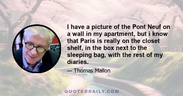 I have a picture of the Pont Neuf on a wall in my apartment, but i know that Paris is really on the closet shelf, in the box next to the sleeping bag, with the rest of my diaries.