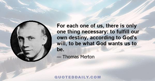 For each one of us, there is only one thing necessary: to fulfill our own destiny, according to God's will, to be what God wants us to be.