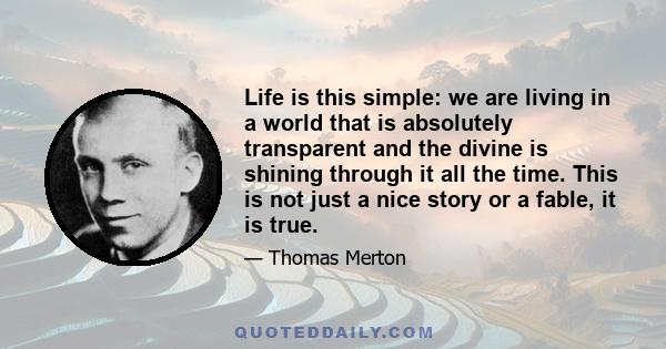 Life is this simple: we are living in a world that is absolutely transparent and the divine is shining through it all the time. This is not just a nice story or a fable, it is true.