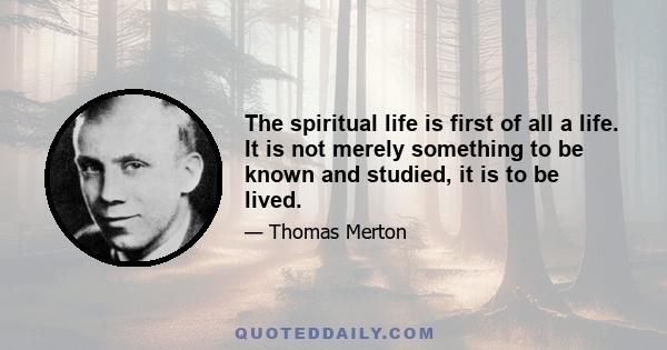 The spiritual life is first of all a life. It is not merely something to be known and studied, it is to be lived.