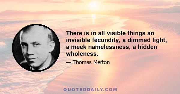 There is in all visible things an invisible fecundity, a dimmed light, a meek namelessness, a hidden wholeness.