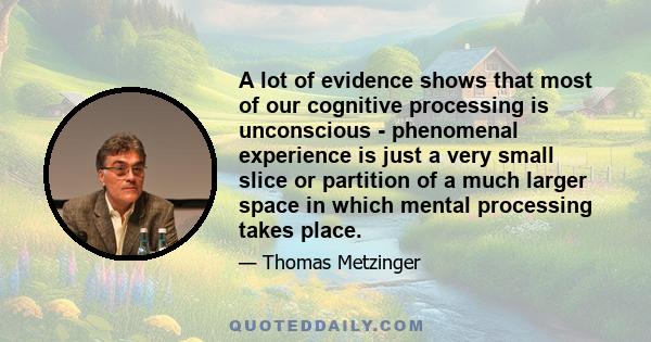 A lot of evidence shows that most of our cognitive processing is unconscious - phenomenal experience is just a very small slice or partition of a much larger space in which mental processing takes place.