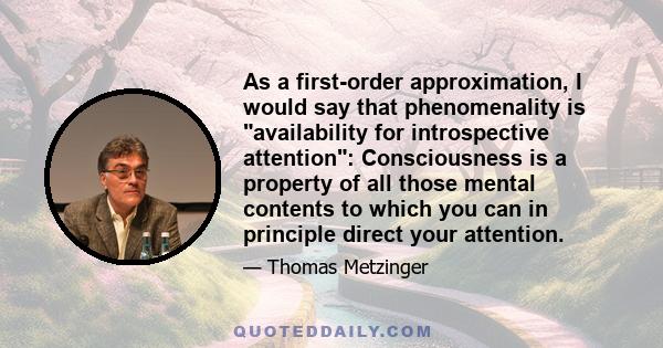 As a first-order approximation, I would say that phenomenality is availability for introspective attention: Consciousness is a property of all those mental contents to which you can in principle direct your attention.