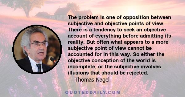 The problem is one of opposition between subjective and objective points of view. There is a tendency to seek an objective account of everything before admitting its reality. But often what appears to a more subjective