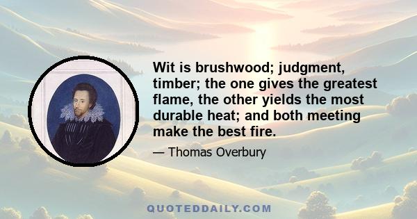 Wit is brushwood; judgment, timber; the one gives the greatest flame, the other yields the most durable heat; and both meeting make the best fire.