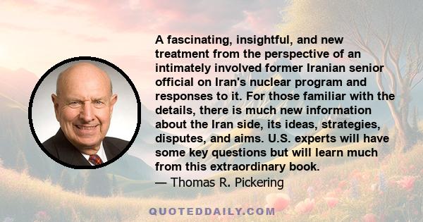 A fascinating, insightful, and new treatment from the perspective of an intimately involved former Iranian senior official on Iran's nuclear program and responses to it. For those familiar with the details, there is