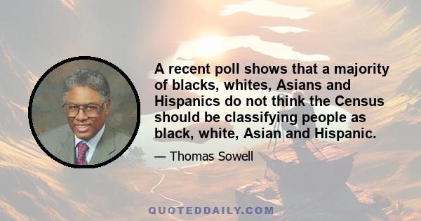 A recent poll shows that a majority of blacks, whites, Asians and Hispanics do not think the Census should be classifying people as black, white, Asian and Hispanic.