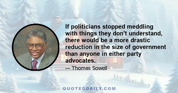 If politicians stopped meddling with things they don't understand, there would be a more drastic reduction in the size of government than anyone in either party advocates.