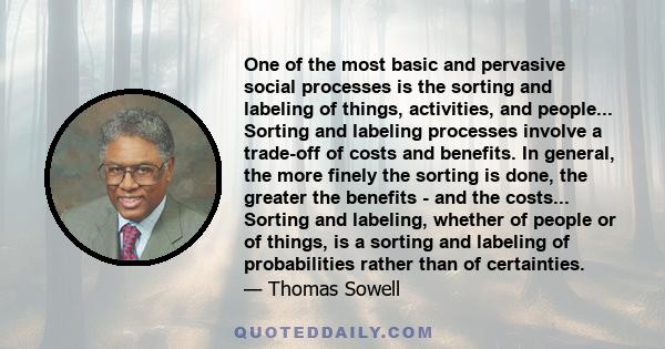 One of the most basic and pervasive social processes is the sorting and labeling of things, activities, and people... Sorting and labeling processes involve a trade-off of costs and benefits. In general, the more finely 