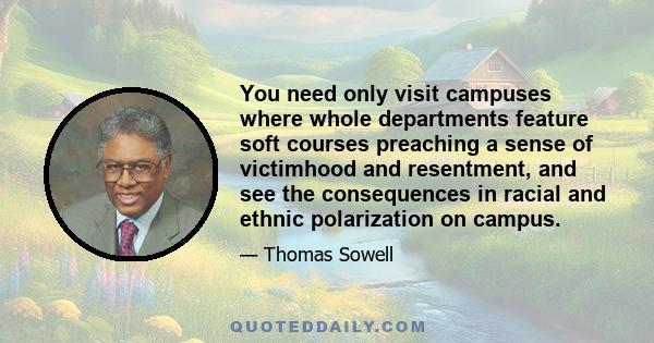 You need only visit campuses where whole departments feature soft courses preaching a sense of victimhood and resentment, and see the consequences in racial and ethnic polarization on campus.