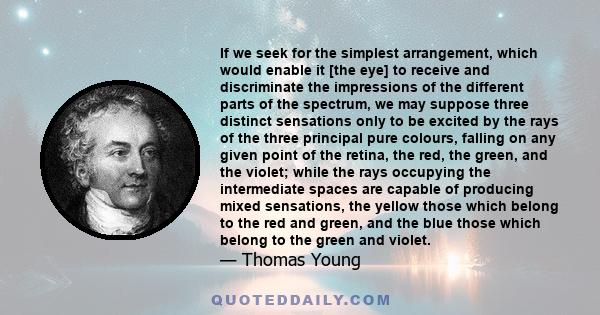 If we seek for the simplest arrangement, which would enable it [the eye] to receive and discriminate the impressions of the different parts of the spectrum, we may suppose three distinct sensations only to be excited by 