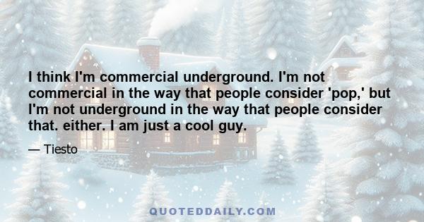 I think I'm commercial underground. I'm not commercial in the way that people consider 'pop,' but I'm not underground in the way that people consider that. either. I am just a cool guy.