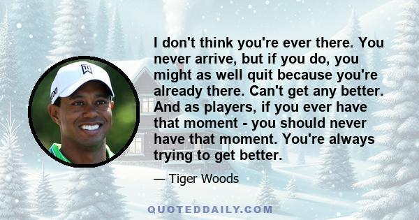 I don't think you're ever there. You never arrive, but if you do, you might as well quit because you're already there. Can't get any better. And as players, if you ever have that moment - you should never have that