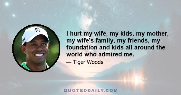 I hurt my wife, my kids, my mother, my wife's family, my friends, my foundation and kids all around the world who admired me.