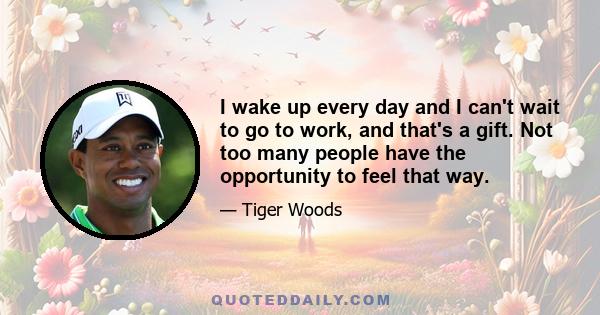 I wake up every day and I can't wait to go to work, and that's a gift. Not too many people have the opportunity to feel that way.