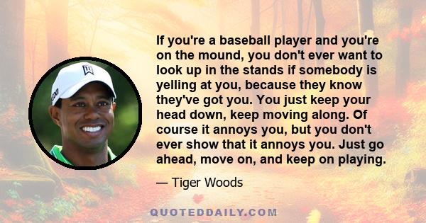 If you're a baseball player and you're on the mound, you don't ever want to look up in the stands if somebody is yelling at you, because they know they've got you. You just keep your head down, keep moving along. Of