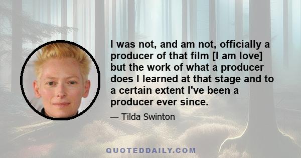 I was not, and am not, officially a producer of that film [I am love] but the work of what a producer does I learned at that stage and to a certain extent I've been a producer ever since.