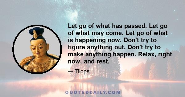 Let go of what has passed. Let go of what may come. Let go of what is happening now. Don't try to figure anything out. Don't try to make anything happen. Relax, right now, and rest.