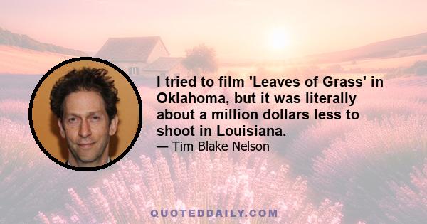 I tried to film 'Leaves of Grass' in Oklahoma, but it was literally about a million dollars less to shoot in Louisiana.