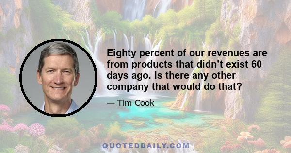 Eighty percent of our revenues are from products that didn’t exist 60 days ago. Is there any other company that would do that?