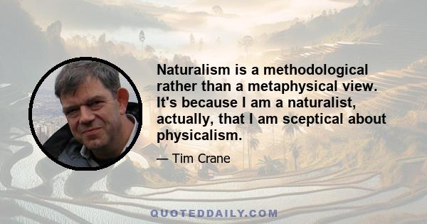 Naturalism is a methodological rather than a metaphysical view. It's because I am a naturalist, actually, that I am sceptical about physicalism.