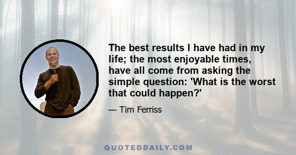 The best results I have had in my life; the most enjoyable times, have all come from asking the simple question: 'What is the worst that could happen?'