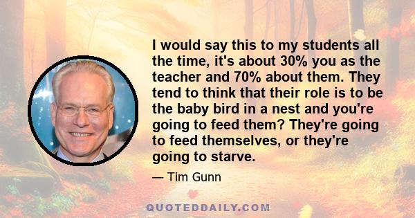 I would say this to my students all the time, it's about 30% you as the teacher and 70% about them. They tend to think that their role is to be the baby bird in a nest and you're going to feed them? They're going to