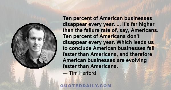 Ten percent of American businesses disappear every year. ... It's far higher than the failure rate of, say, Americans. Ten percent of Americans don't disappear every year. Which leads us to conclude American businesses