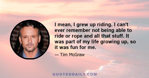 I mean, I grew up riding. I can't ever remember not being able to ride or rope and all that stuff. It was part of my life growing up, so it was fun for me.