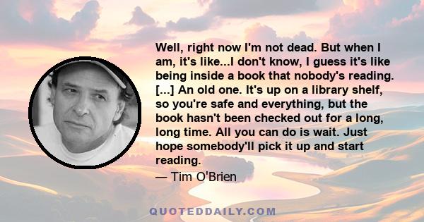 Well, right now I'm not dead. But when I am, it's like...I don't know, I guess it's like being inside a book that nobody's reading. [...] An old one. It's up on a library shelf, so you're safe and everything, but the