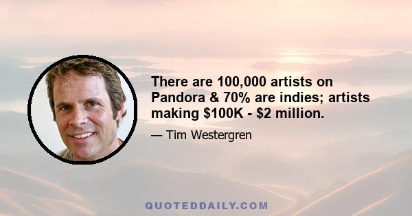 There are 100,000 artists on Pandora & 70% are indies; artists making $100K - $2 million.