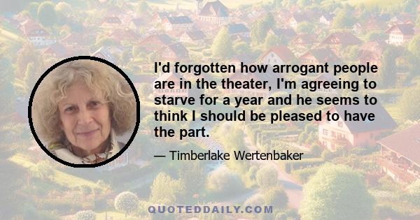 I'd forgotten how arrogant people are in the theater, I'm agreeing to starve for a year and he seems to think I should be pleased to have the part.