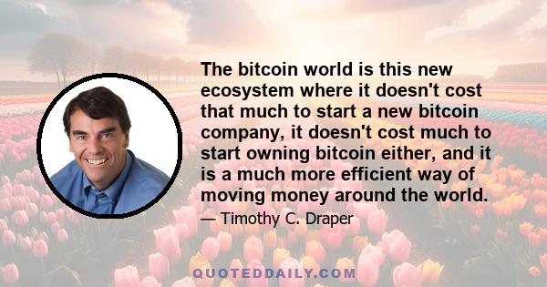 The bitcoin world is this new ecosystem where it doesn't cost that much to start a new bitcoin company, it doesn't cost much to start owning bitcoin either, and it is a much more efficient way of moving money around the 