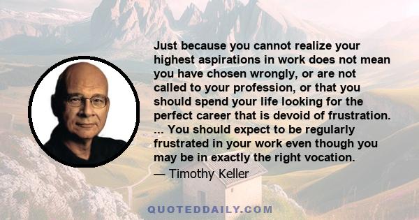 Just because you cannot realize your highest aspirations in work does not mean you have chosen wrongly, or are not called to your profession, or that you should spend your life looking for the perfect career that is