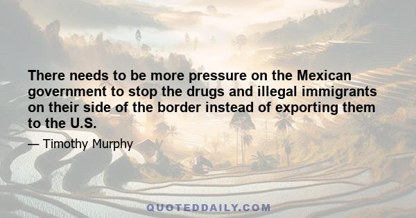 There needs to be more pressure on the Mexican government to stop the drugs and illegal immigrants on their side of the border instead of exporting them to the U.S.