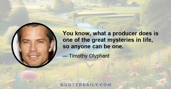 You know, what a producer does is one of the great mysteries in life, so anyone can be one.