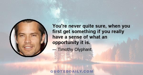 You're never quite sure, when you first get something if you really have a sense of what an opportunity it is.