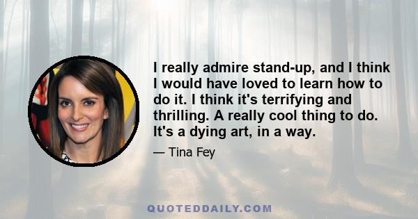 I really admire stand-up, and I think I would have loved to learn how to do it. I think it's terrifying and thrilling. A really cool thing to do. It's a dying art, in a way.