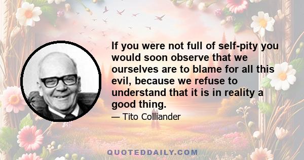 If you were not full of self-pity you would soon observe that we ourselves are to blame for all this evil, because we refuse to understand that it is in reality a good thing.