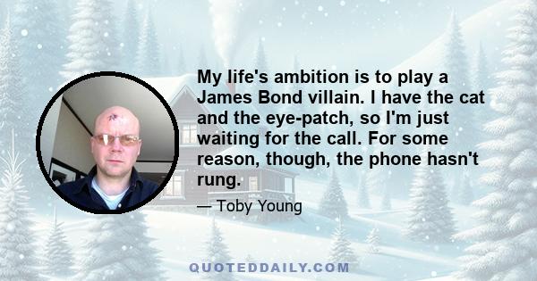 My life's ambition is to play a James Bond villain. I have the cat and the eye-patch, so I'm just waiting for the call. For some reason, though, the phone hasn't rung.