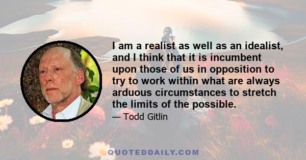 I am a realist as well as an idealist, and I think that it is incumbent upon those of us in opposition to try to work within what are always arduous circumstances to stretch the limits of the possible.