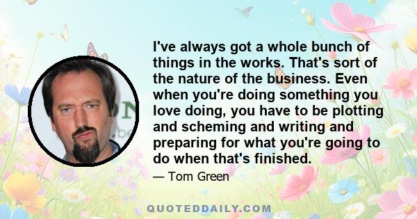 I've always got a whole bunch of things in the works. That's sort of the nature of the business. Even when you're doing something you love doing, you have to be plotting and scheming and writing and preparing for what