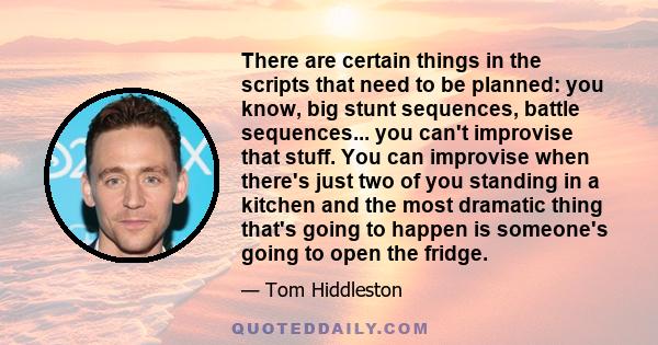 There are certain things in the scripts that need to be planned: you know, big stunt sequences, battle sequences... you can't improvise that stuff. You can improvise when there's just two of you standing in a kitchen