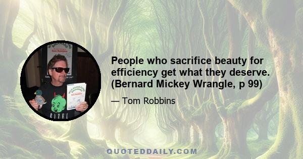 People who sacrifice beauty for efficiency get what they deserve. (Bernard Mickey Wrangle, p 99)