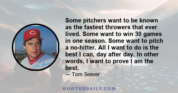 Some pitchers want to be known as the fastest throwers that ever lived. Some want to win 30 games in one season. Some want to pitch a no-hitter. All I want to do is the best I can, day after day. In other words, I want