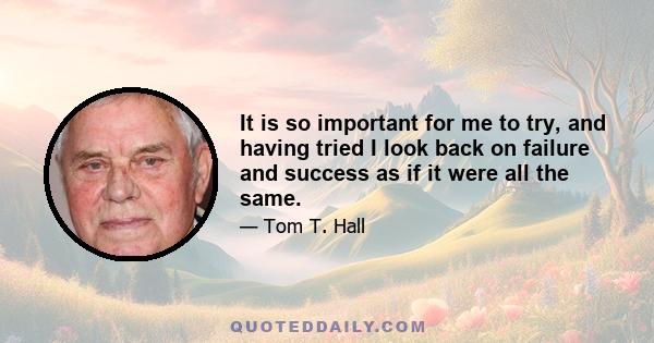 It is so important for me to try, and having tried I look back on failure and success as if it were all the same.